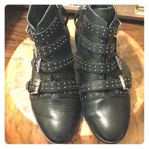 Black Leather Studded Booties
